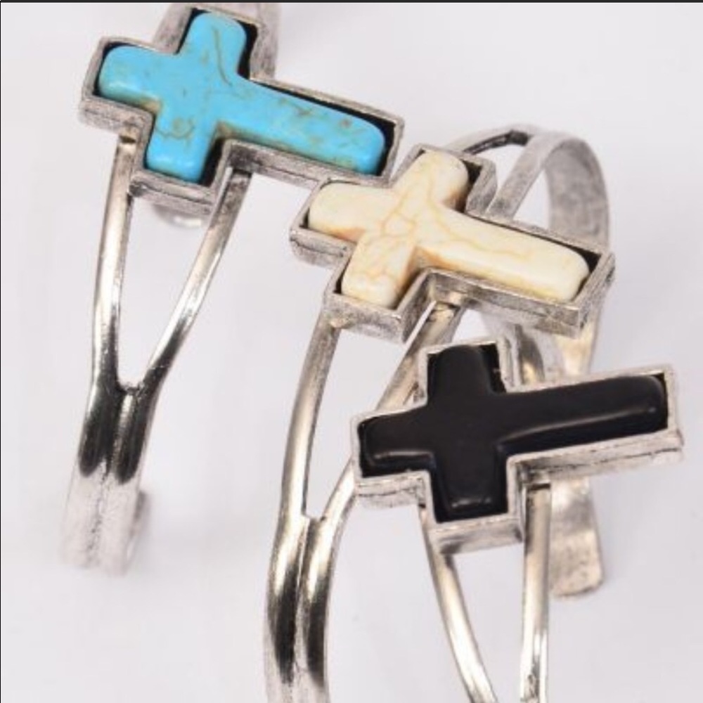💋Beautiful Cross Semiprecious Stone Cuff Bracelet